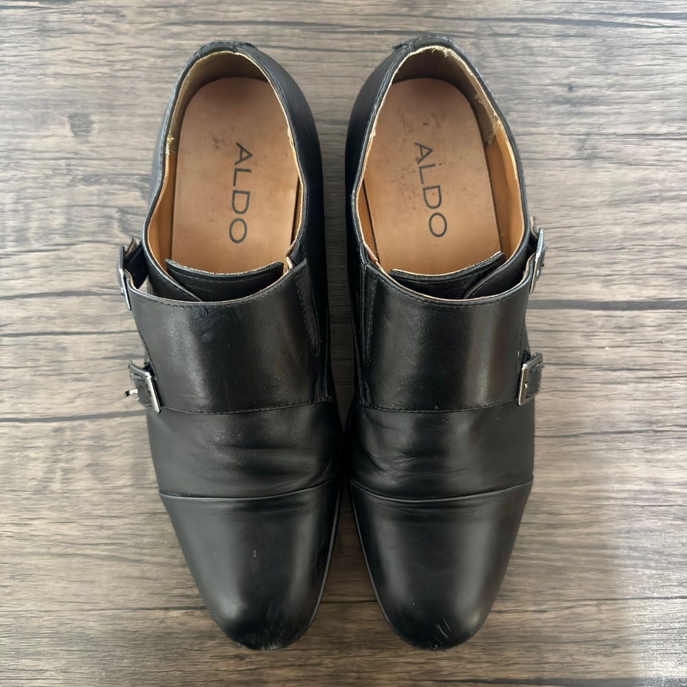 Aldo Men's Monk Strap Black Leather Loafers